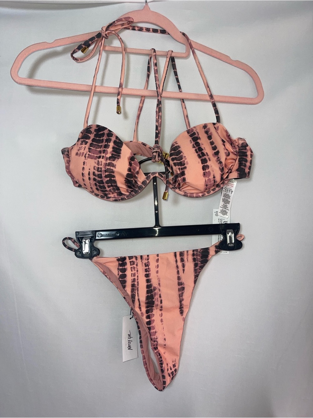 Nasty Gal Pink and Black Tie-Dye Underwire Bikini Set